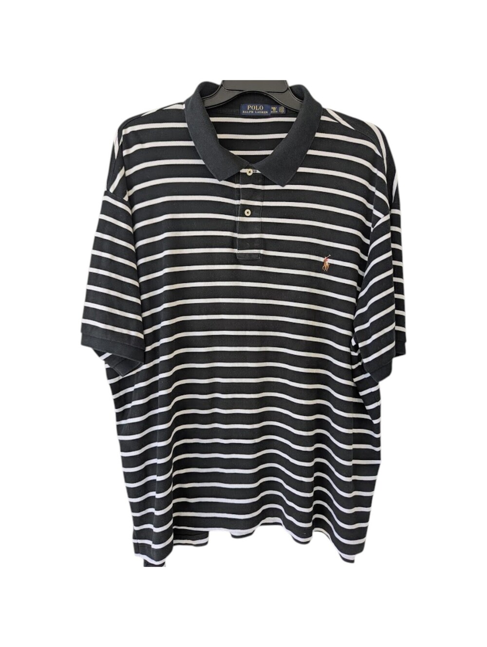 Vintage Y2K Polo Ralph Lauren 3XB Polo Shirt Black White Stripe Big Tall 29x31.5
